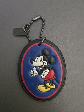 Coach Black Ball-Chain Key Charm with Blue and Red Accent